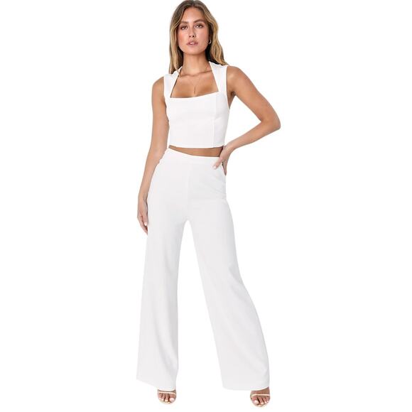 Lulus Enticing Endeavors White Two-Piece Jumpsuit size Small NWT - Picture 1 of 5